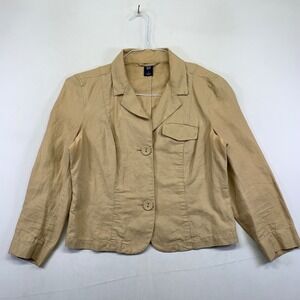 GAP Womens Blazer Jacket Size 6 Beige Linen Cotton Blend Button Front